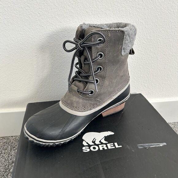 Sorel Womens Slimpack 2 Lace Winter Waterproof Ankle Boots Size 7.5 Quarry Black - Picture 2 of 14